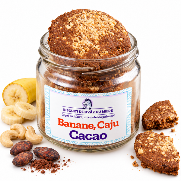 Biscuiți de Ovăz cu Miere, Banane, Caju și Cacao, Ohvăz, 130 g