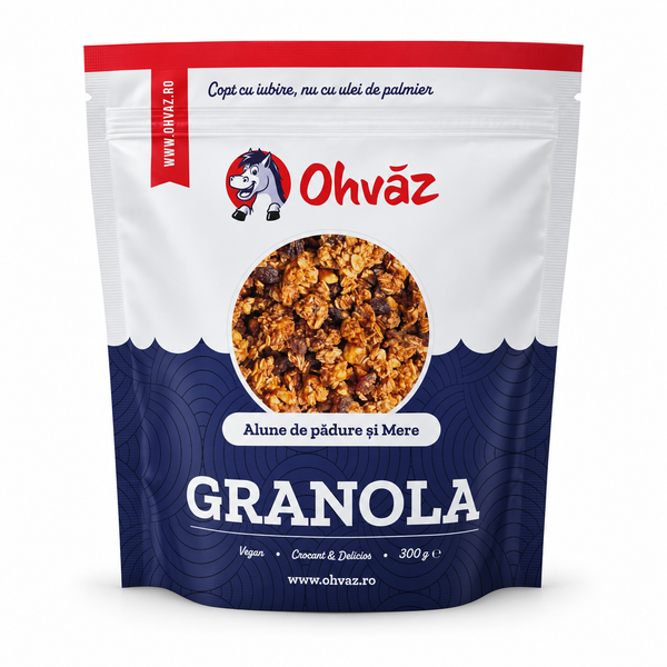 Granola Vegană cu Alune de Pădure și Mere, Ohvăz, 300 g
