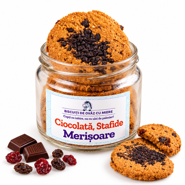 Biscuiți de Ovăz cu Miere, Ciocolată, Stafide și Merișoare, Ohvăz, 130 g