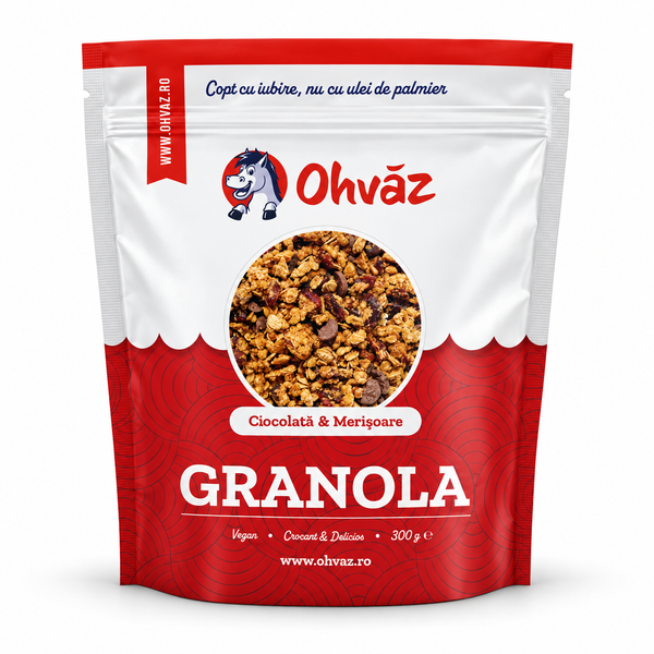 Granola Vegană cu Ciocolată și Merișoare, Ohvăz, 300 g