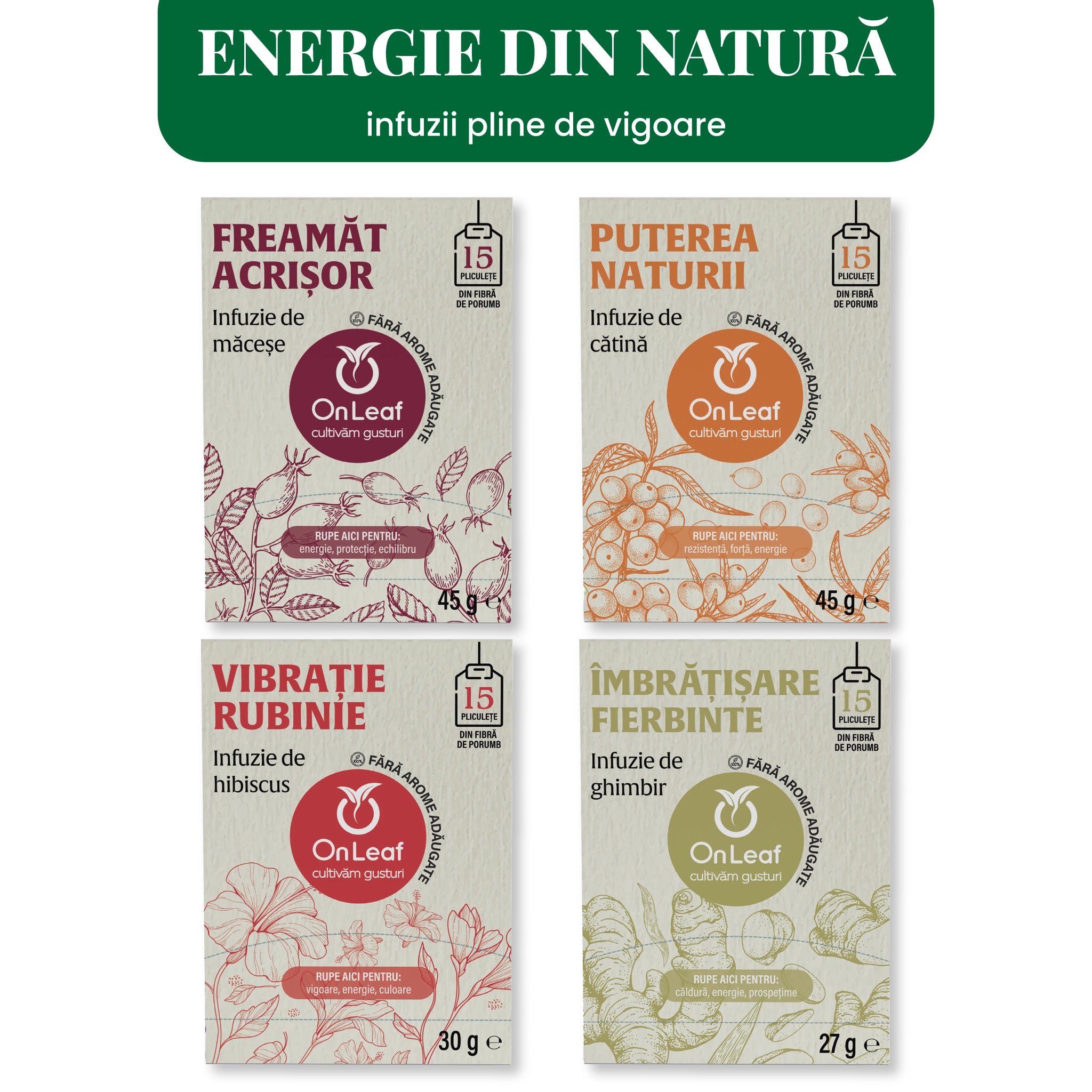 Pachet 4 Ceaiuri, Energie din Natură, 60 Infuzii, 147 g