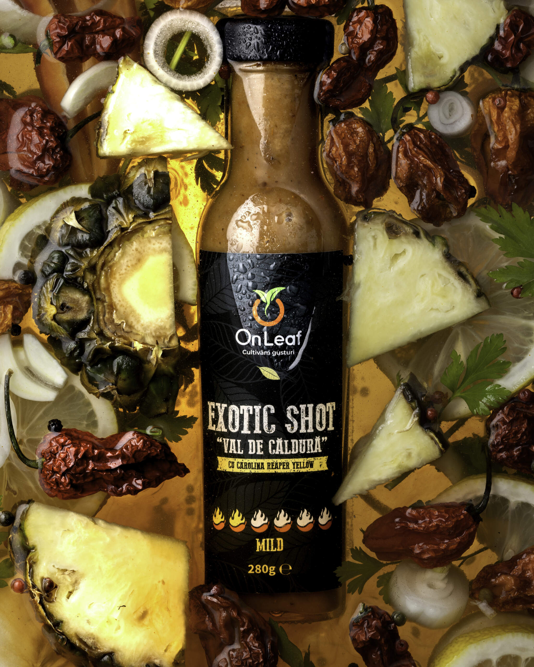 Sos Iute Exotic Shot Mild, Iuțime 2/6, cu Carolina Reaper, 280 g