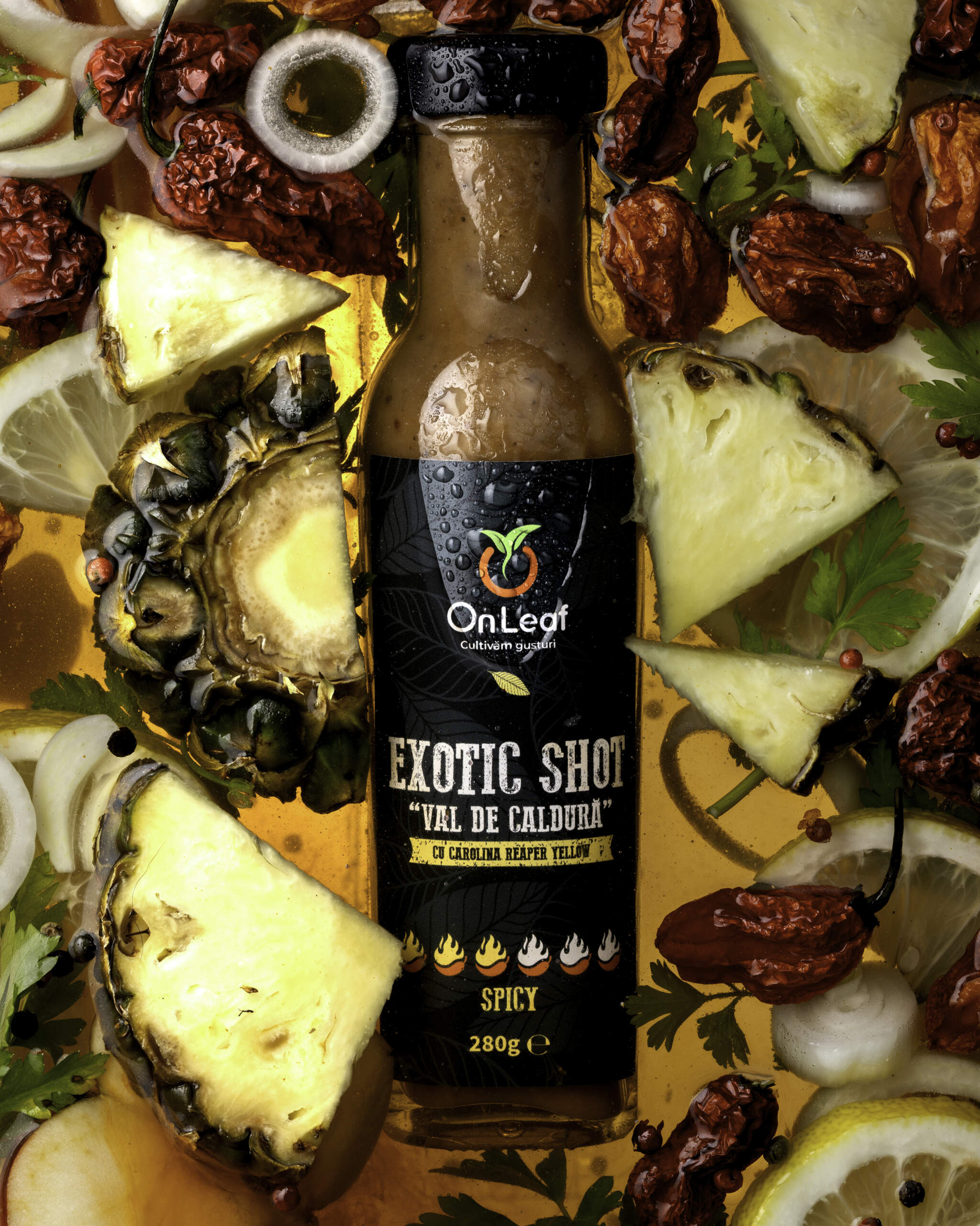 Sos Iute Exotic Shot Spicy, Iuțime 3/6, cu Carolina Reaper, 280 g